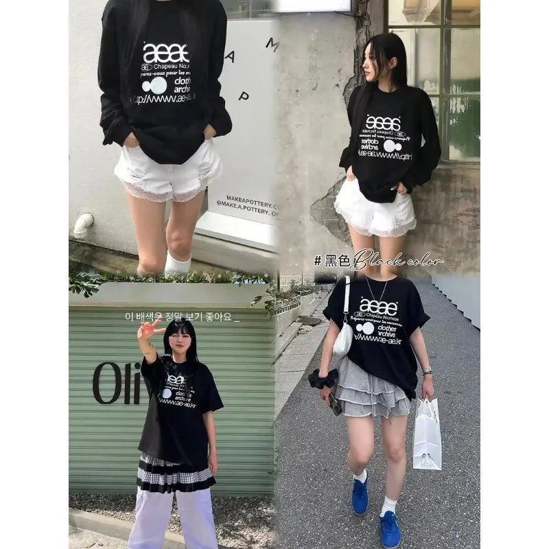 Aeae Korean Classic Letter Logo Versatile Casual Loose Short-sleeved T-shirt for Both Men and Women Women T Shirt Y2k Top Summer