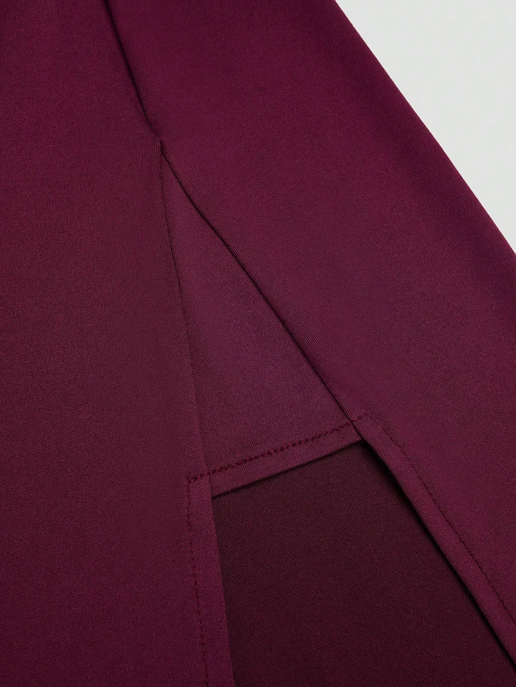 Plus Size Ms. Burgundy Sexy Romantic Urban Woman Sleeveless Neck Swing Neck Top + Split Half Skirt Long Skirt Two Piece Set