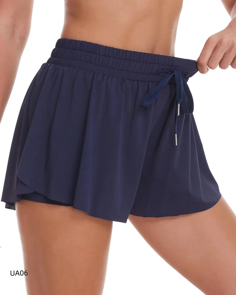 Breathable Women's Sports Shorts - Elastic Drawstring Waist, Liner Design, Side Pocket, Ideal for Gym Yoga Running Casual Wear