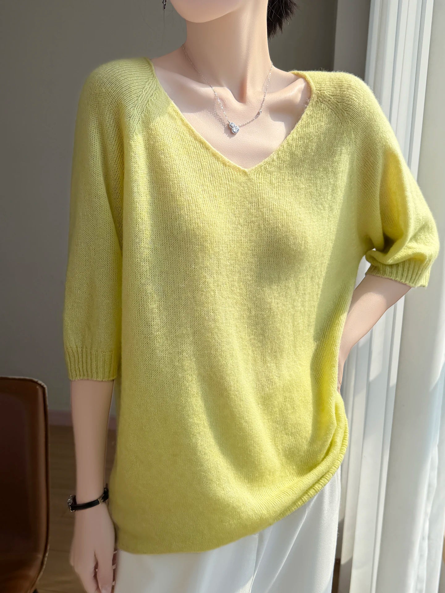 Basic Spring Summer Women's T-Shirts Wool Blend Female Knitwear Loose Pullover Cozy Blouse Half Sleeve Clothing Plus Size Tops