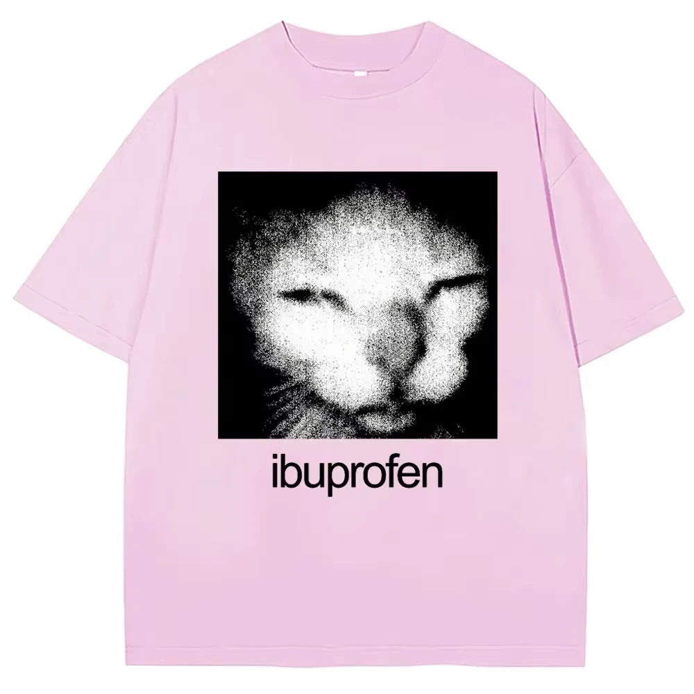 2025 Vintage Funny Ibuprofen Cat Meme Graphic T Shirt Men Women Humor Fashion T Shirts Oversized Casual Streetwear T-shirts