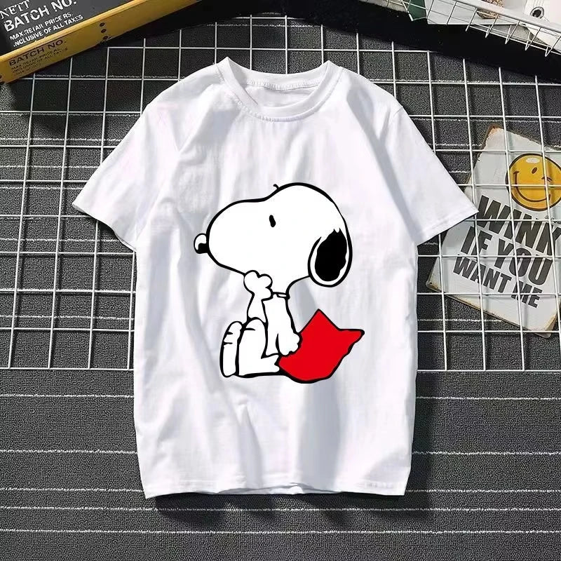 2025 New Snoopy Printing Cotton T-shirt Animation Cartoon Men and Women with The Same Loose Pure Cotton Cute Pure Cotton Top