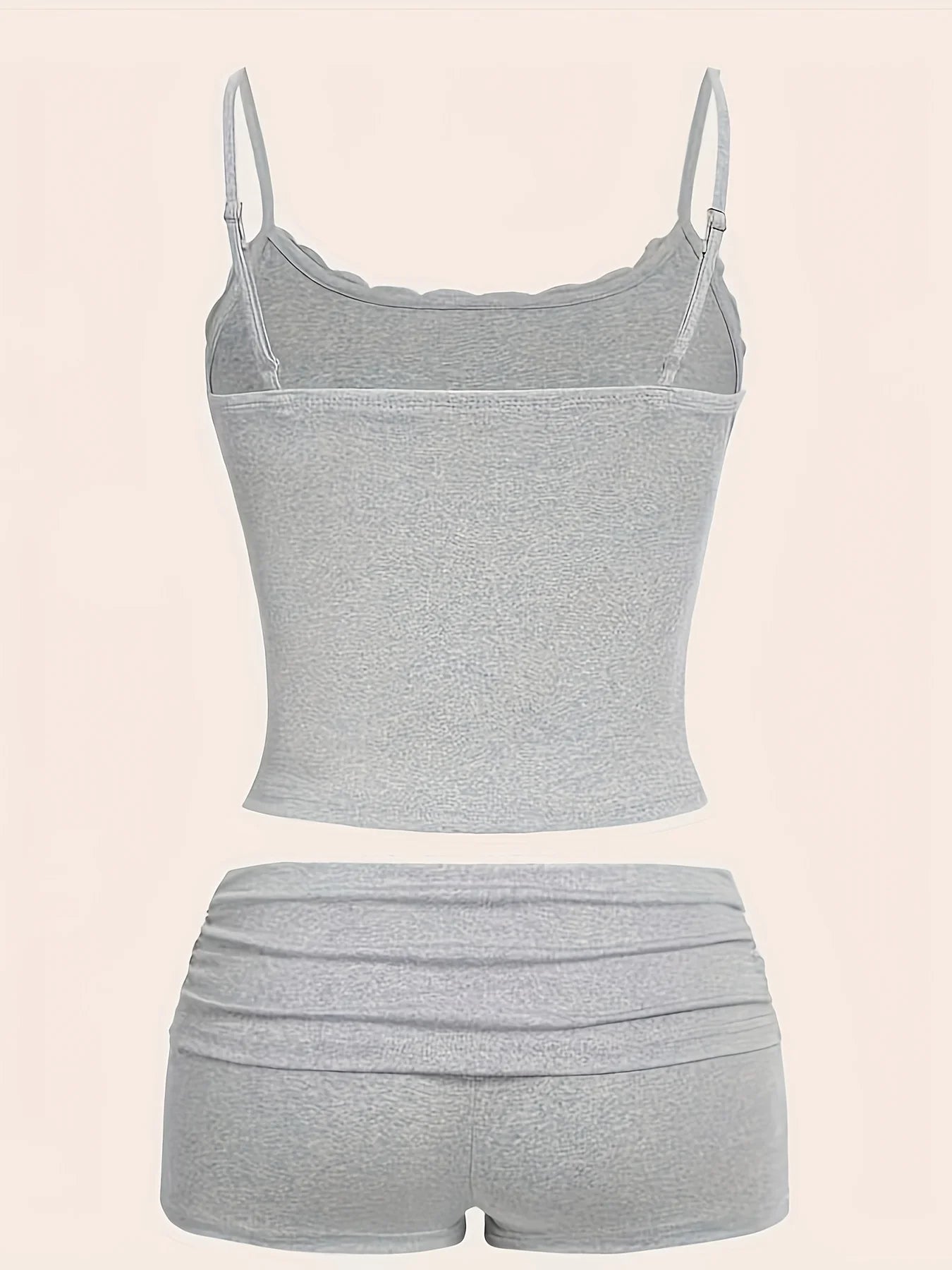 Plus Size Women's Light Gray Ruched Cami Top & Shorts 2-Piece Set - Comfortable Casual Loungewear/Daily Style (0XL-4XL)