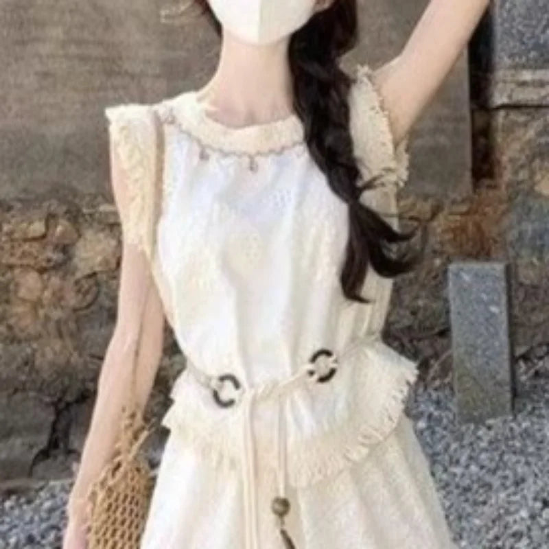 Cutout Tassel Two Piece Set for Women 2026 Summer New Arrival Spaghetti Strap Cami Top High Waist Party Midi Skirt Casual Trendy