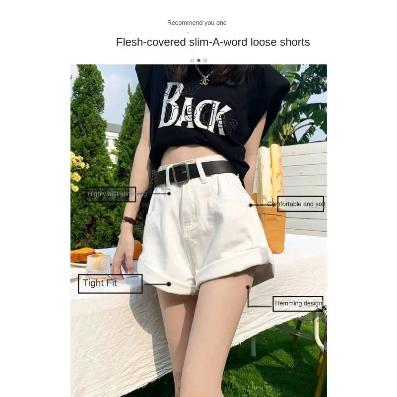 Y2K High Waist A-Line Loose Wide Leg plus Size Shorts Women's Summer Denim Skirt Shorts Micro Trendy Slimming Hot Pants