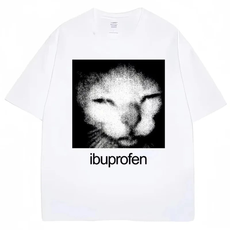 2025 Vintage Funny Ibuprofen Cat Meme Graphic T Shirt Men Women Humor Fashion T Shirts Oversized Casual Streetwear T-shirts