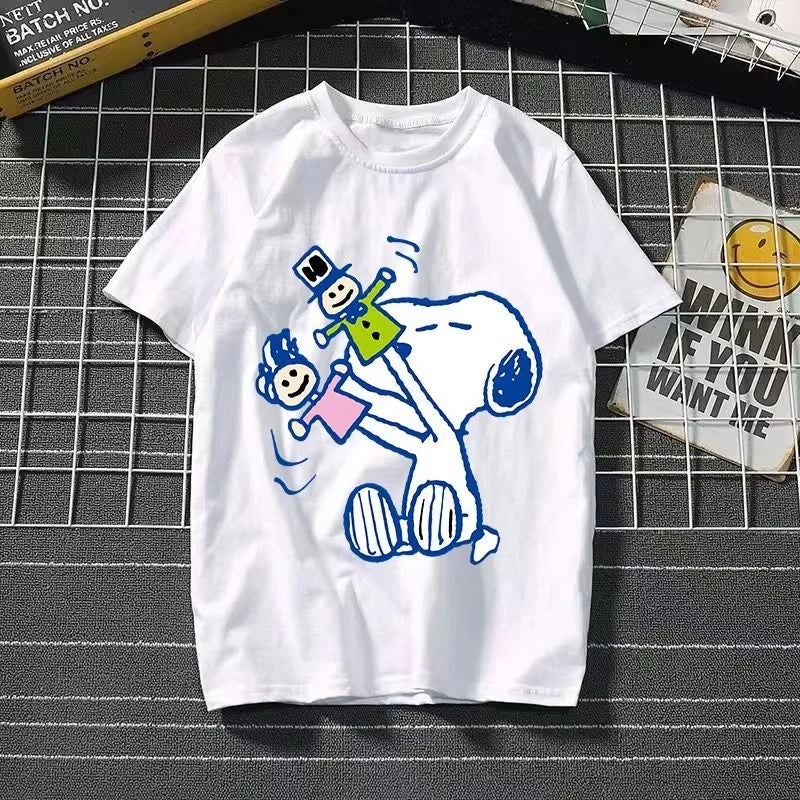2025 New Snoopy Printing Cotton T-shirt Animation Cartoon Men and Women with The Same Loose Pure Cotton Cute Pure Cotton Top