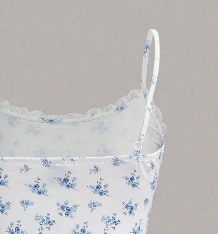 European and American spring and summer flower print lace neckline casual pants set