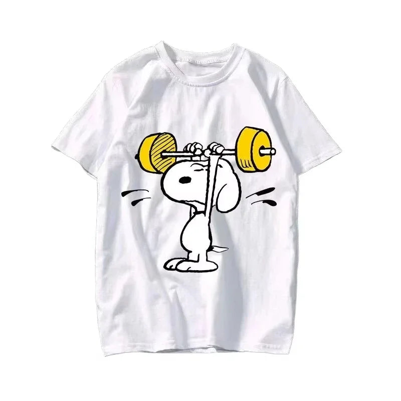 2025 New Snoopy Printing Cotton T-shirt Animation Cartoon Men and Women with The Same Loose Pure Cotton Cute Pure Cotton Top