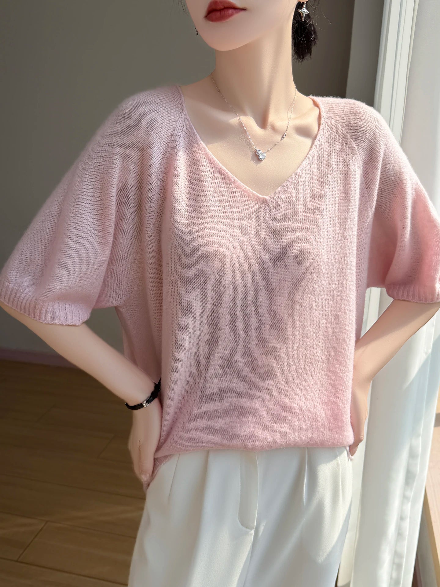 Basic Spring Summer Women's T-Shirts Wool Blend Female Knitwear Loose Pullover Cozy Blouse Half Sleeve Clothing Plus Size Tops