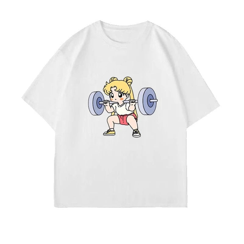 Sailor Moon Lifting Iron Fitness Women's T-Shirt Cotton Girl Children Parent-Child Summer Loose Cute Sweet Fun Short Sleeves Top