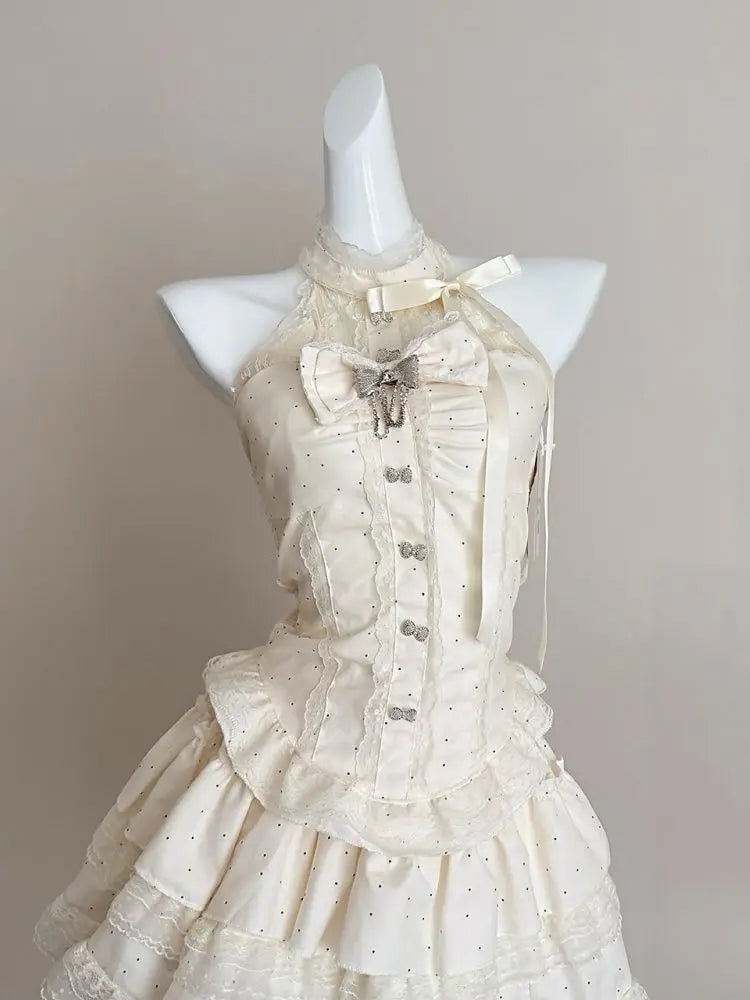 Japanese Fashion Y2k Elegant 2 Piece Set Women Sweet Sleeveless Tops + Mini Skirts Vintage Casual Outwear Korean Popular Clothes