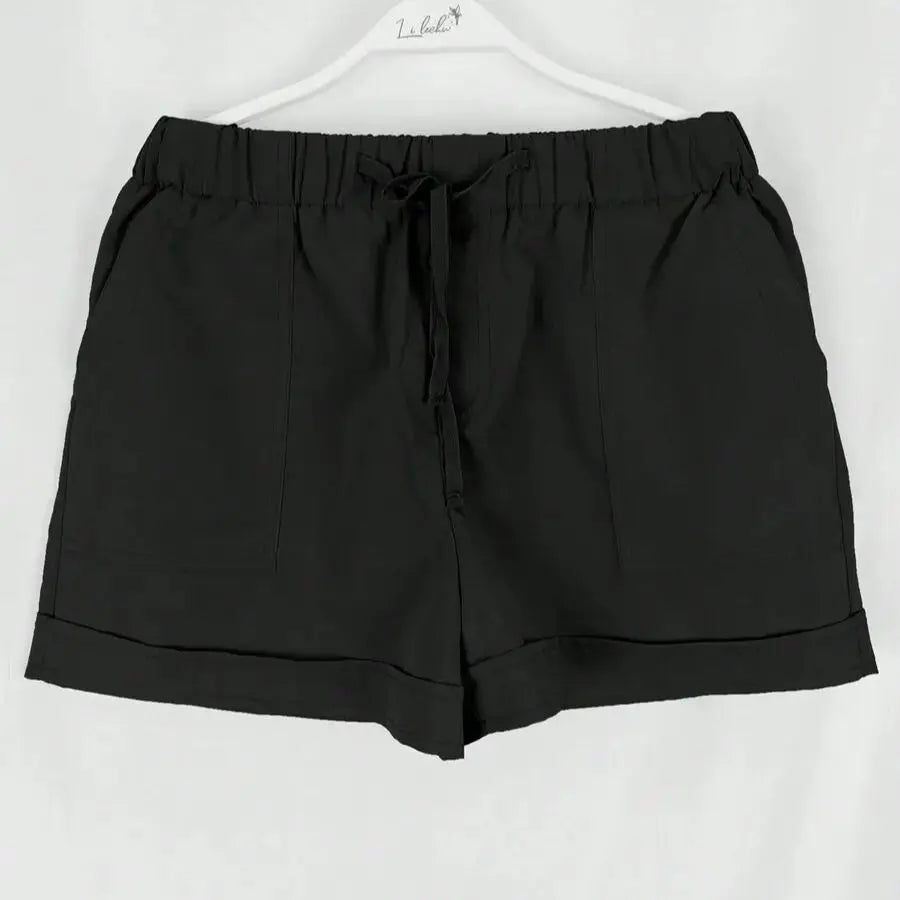 Women's Solid Color Drawstring Waist Casual Shorts For Vacation