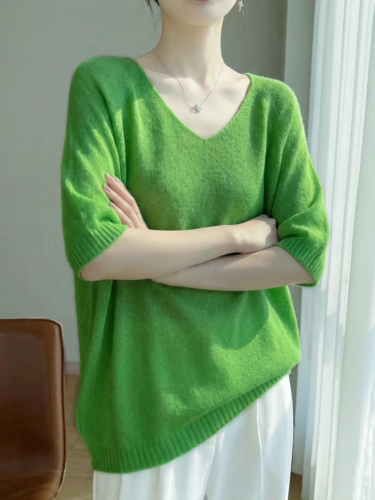 Basic Spring Summer Women's T-Shirts Wool Blend Female Knitwear Loose Pullover Cozy Blouse Half Sleeve Clothing Plus Size Tops