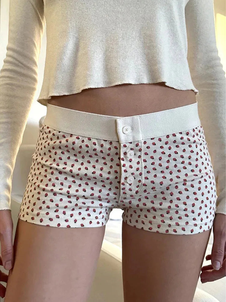 Casual Women Soft Cotton Front Buttons Shorts Summer Vintage Low Waist Female Chic Bottoms