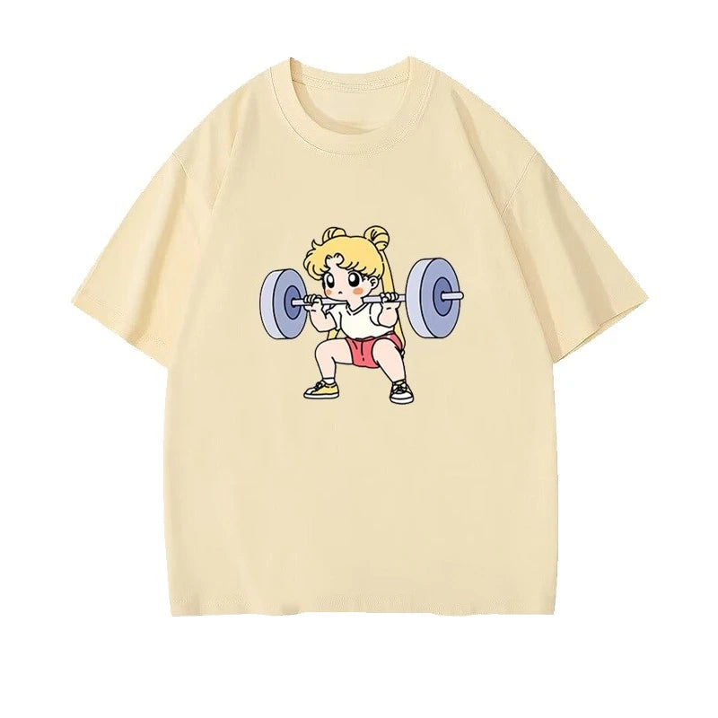 Sailor Moon Lifting Iron Fitness Women's T-Shirt Cotton Girl Children Parent-Child Summer Loose Cute Sweet Fun Short Sleeves Top