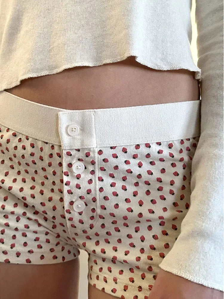 Casual Women Soft Cotton Front Buttons Shorts Summer Vintage Low Waist Female Chic Bottoms