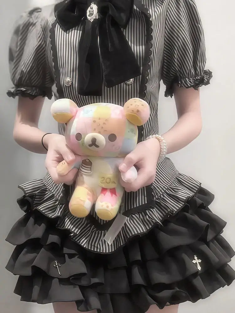 Japanese Harajuku Yami Kawaii 2 Piece Set Women's Short Sleeve Striped T Shirt + Mini Tiered Skirt Y2K Subculture Jirai Kei Set