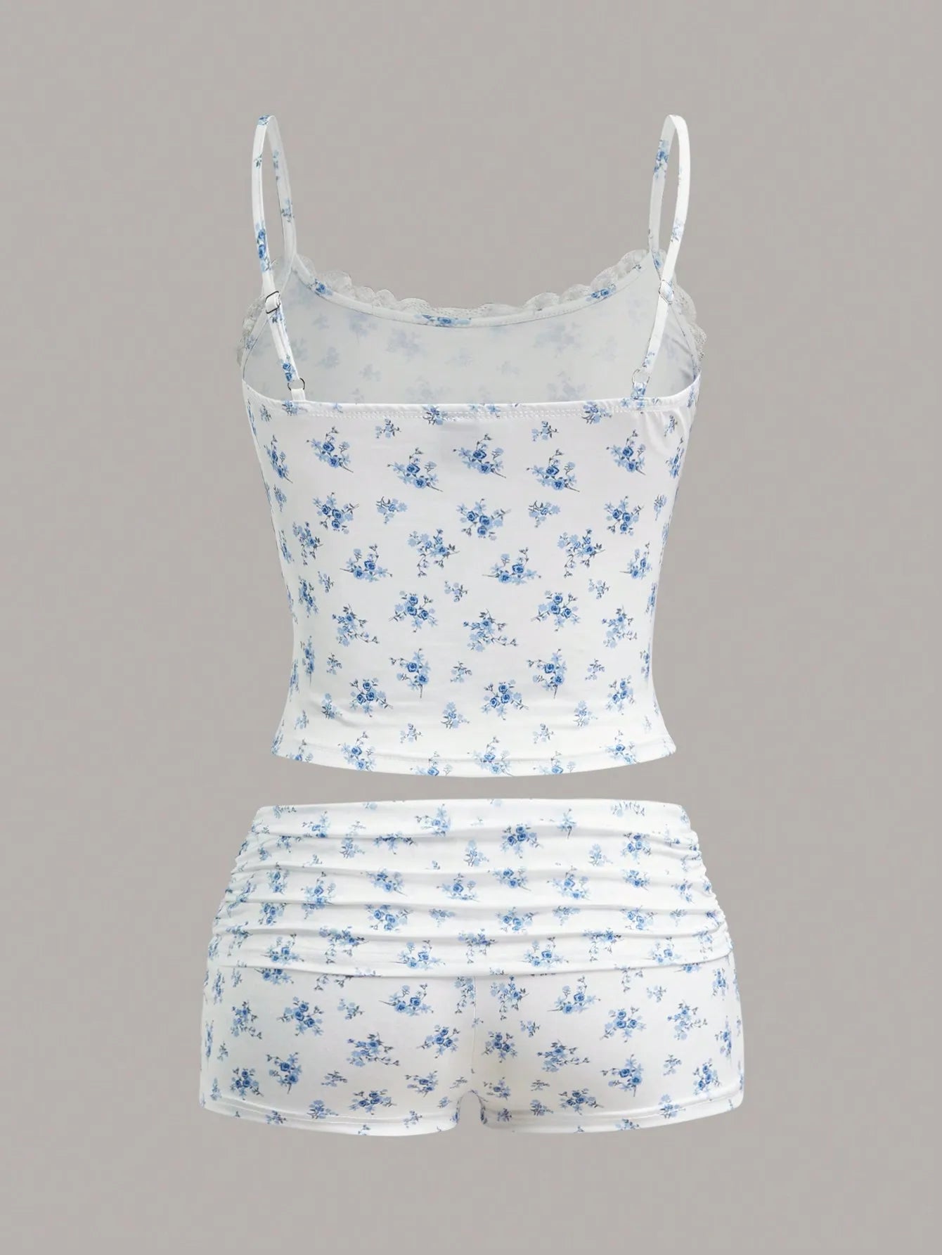 European and American spring and summer flower print lace neckline casual pants set