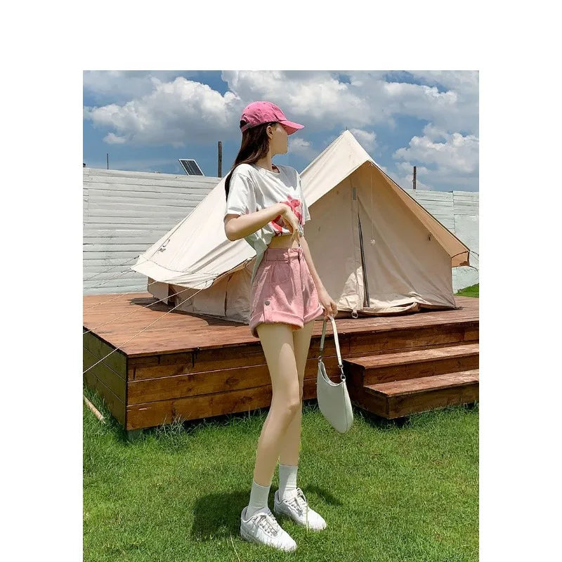 Y2K High Waist A-Line Loose Wide Leg plus Size Shorts Women's Summer Denim Skirt Shorts Micro Trendy Slimming Hot Pants