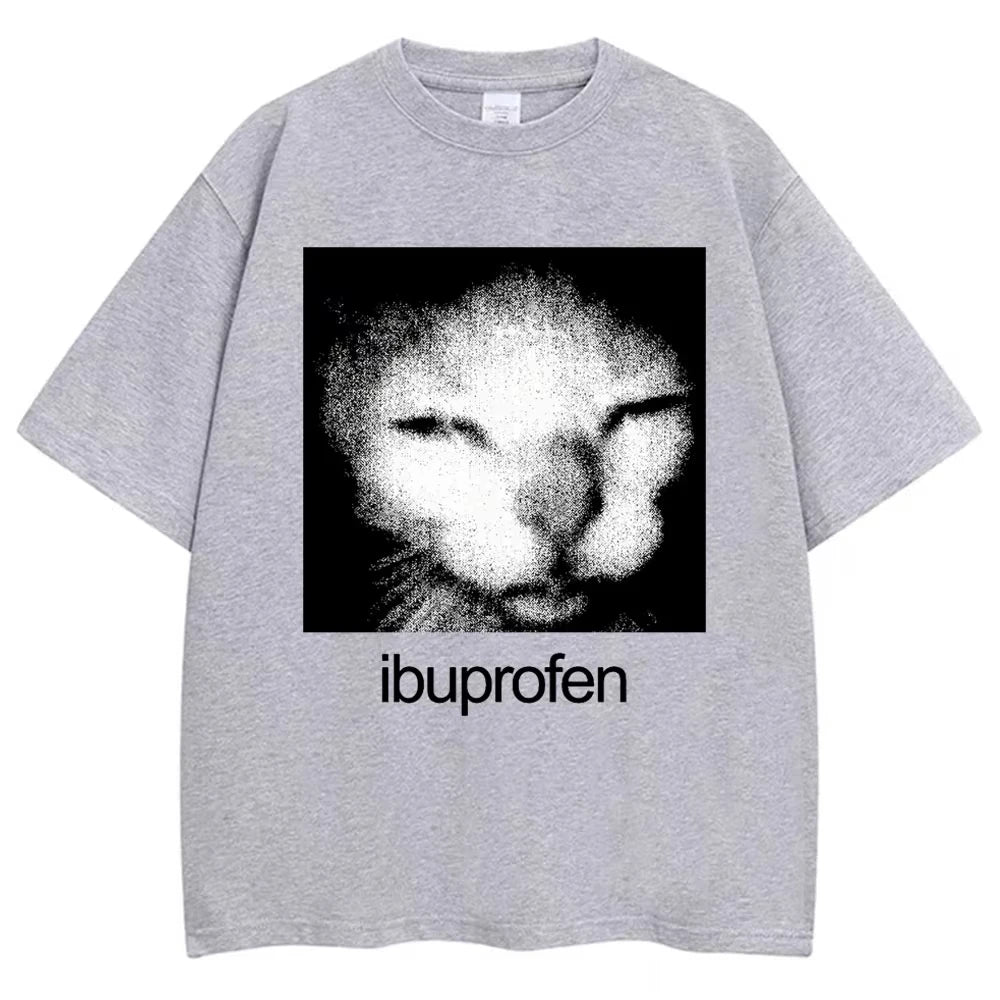 2025 Vintage Funny Ibuprofen Cat Meme Graphic T Shirt Men Women Humor Fashion T Shirts Oversized Casual Streetwear T-shirts