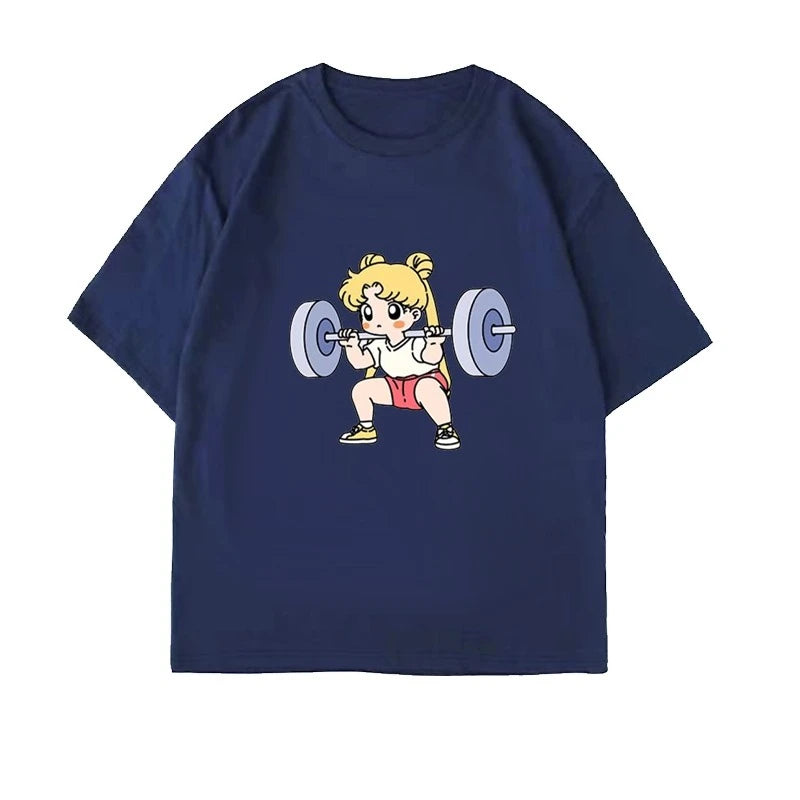 Sailor Moon Lifting Iron Fitness Women's T-Shirt Cotton Girl Children Parent-Child Summer Loose Cute Sweet Fun Short Sleeves Top