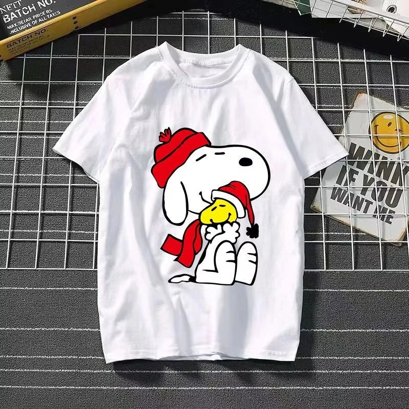 2025 New Snoopy Printing Cotton T-shirt Animation Cartoon Men and Women with The Same Loose Pure Cotton Cute Pure Cotton Top