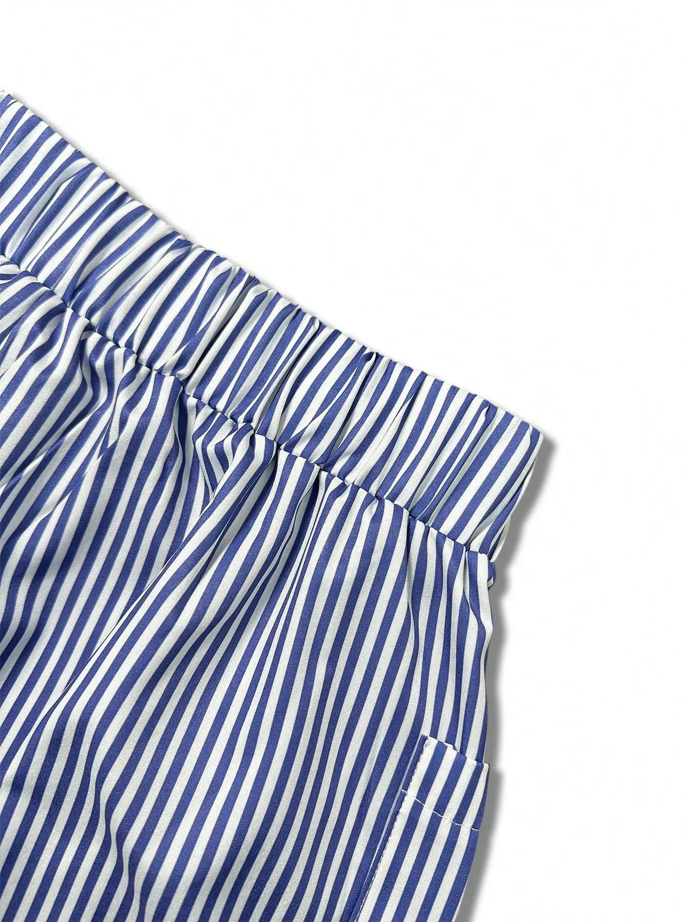 Women's Striped Print High Waist Shorts Casual Elastic Waist Pocket Shorts