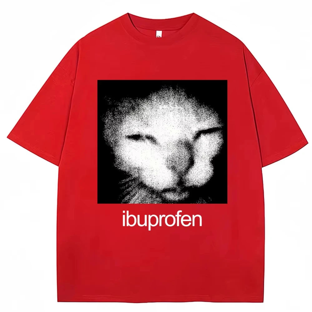 2025 Vintage Funny Ibuprofen Cat Meme Graphic T Shirt Men Women Humor Fashion T Shirts Oversized Casual Streetwear T-shirts