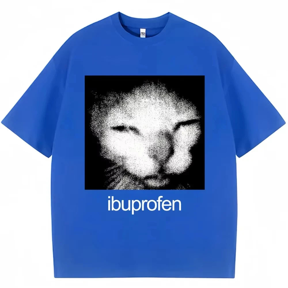 2025 Vintage Funny Ibuprofen Cat Meme Graphic T Shirt Men Women Humor Fashion T Shirts Oversized Casual Streetwear T-shirts