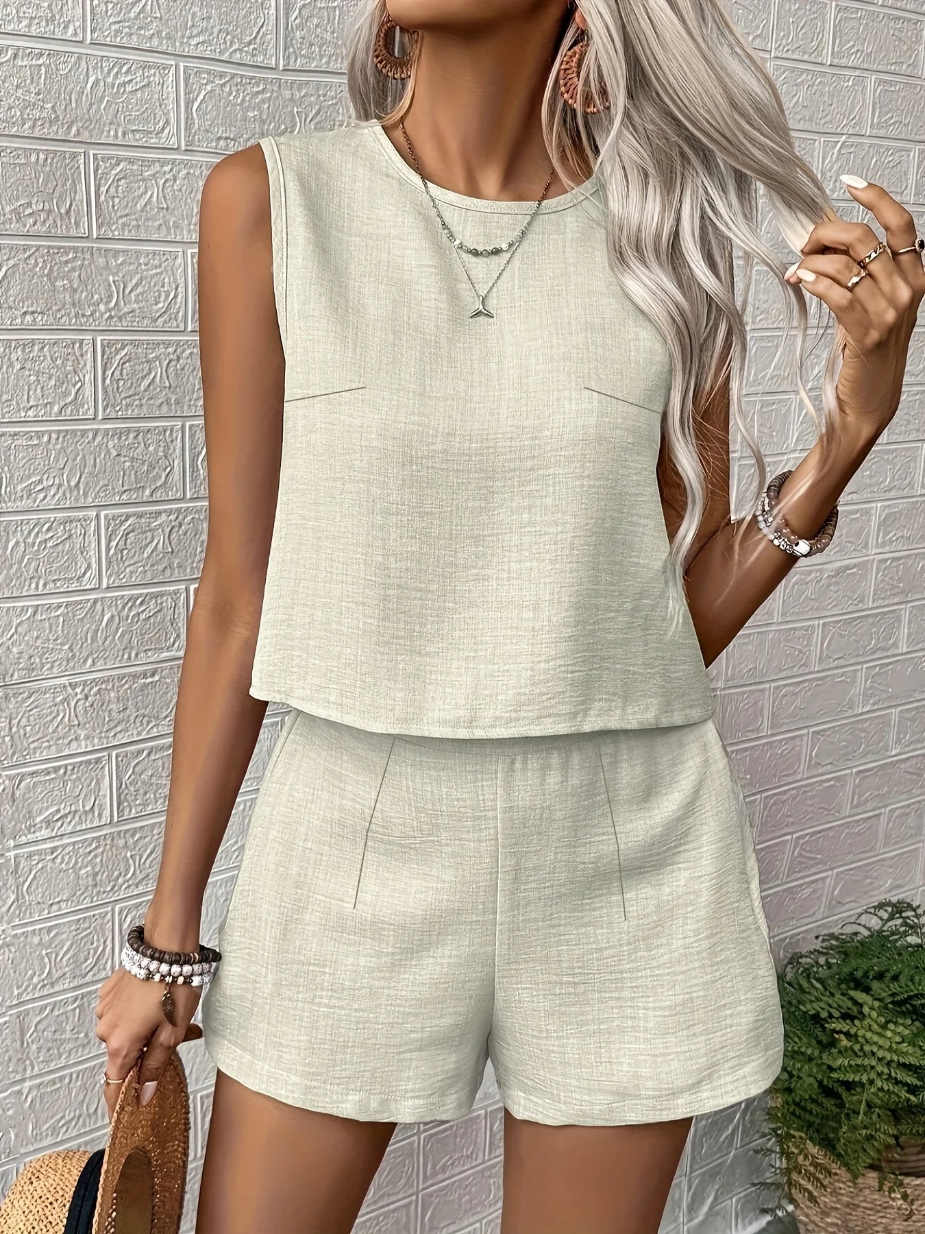 Apricot Ladies Large Size Woven Casual Set Comfortable Fashionable plus Size Outfit Women's Clothing Set Apricot