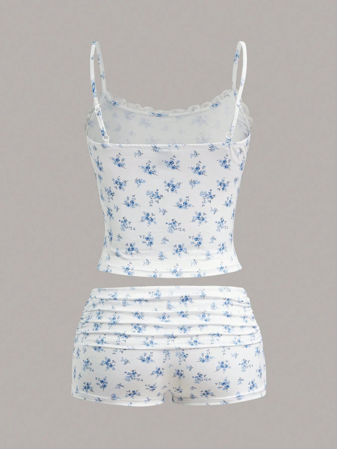 European and American spring and summer flower print lace neckline casual pants set