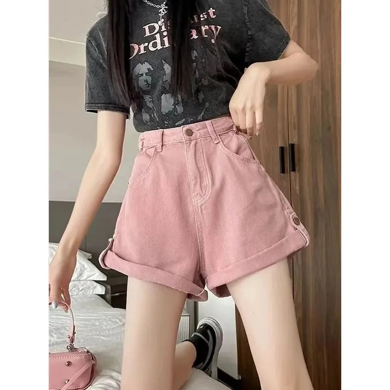 Y2K High Waist A-Line Loose Wide Leg plus Size Shorts Women's Summer Denim Skirt Shorts Micro Trendy Slimming Hot Pants