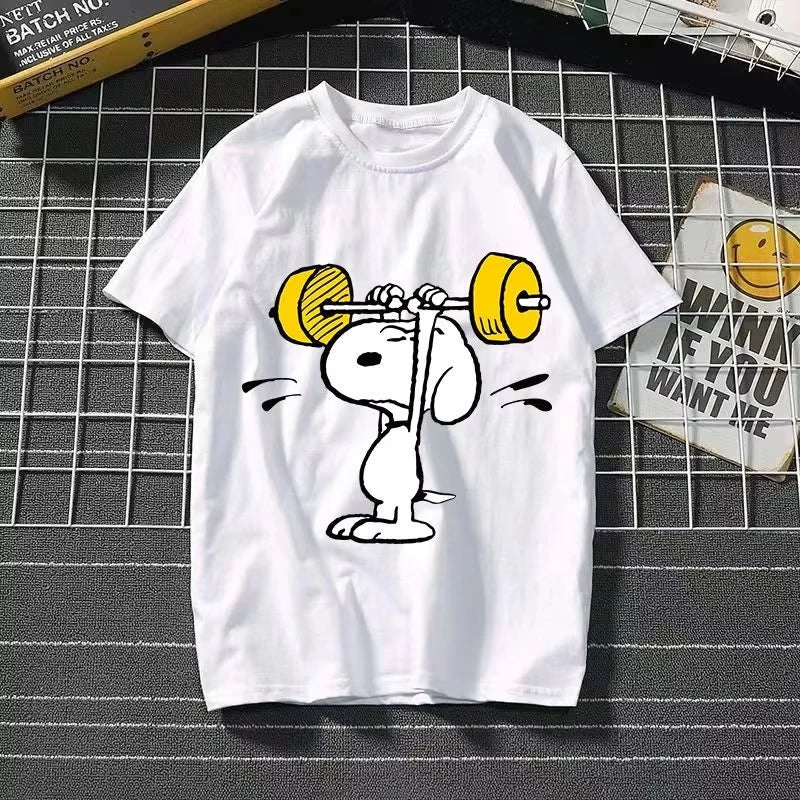 2025 New Snoopy Printing Cotton T-shirt Animation Cartoon Men and Women with The Same Loose Pure Cotton Cute Pure Cotton Top