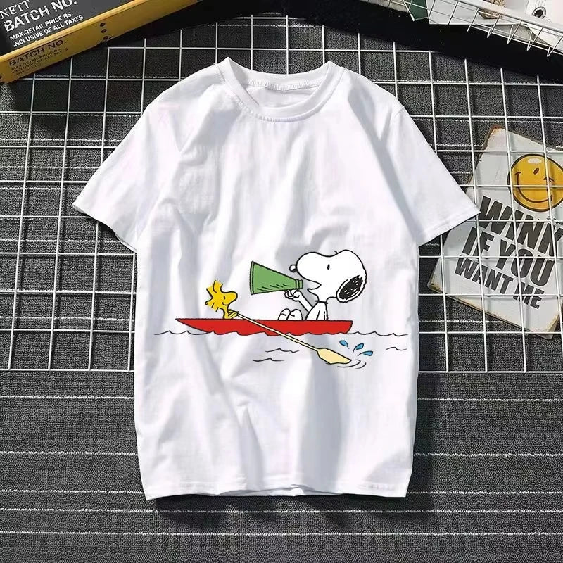 2025 New Snoopy Printing Cotton T-shirt Animation Cartoon Men and Women with The Same Loose Pure Cotton Cute Pure Cotton Top
