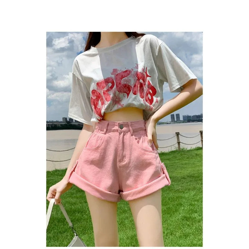 Y2K High Waist A-Line Loose Wide Leg plus Size Shorts Women's Summer Denim Skirt Shorts Micro Trendy Slimming Hot Pants