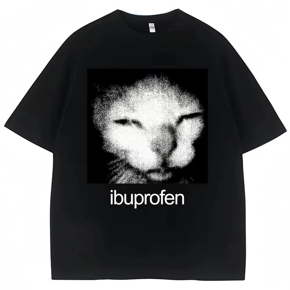 2025 Vintage Funny Ibuprofen Cat Meme Graphic T Shirt Men Women Humor Fashion T Shirts Oversized Casual Streetwear T-shirts