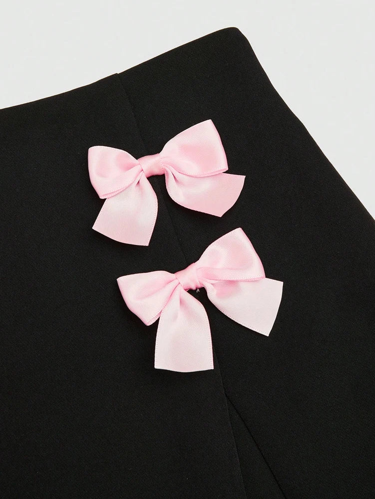 Plus Size 2025 Summer New Women's Spring and Summer Sexy Suspenders Top Bowknot Slit Half Skirt Romantic Girl Two Piece Set