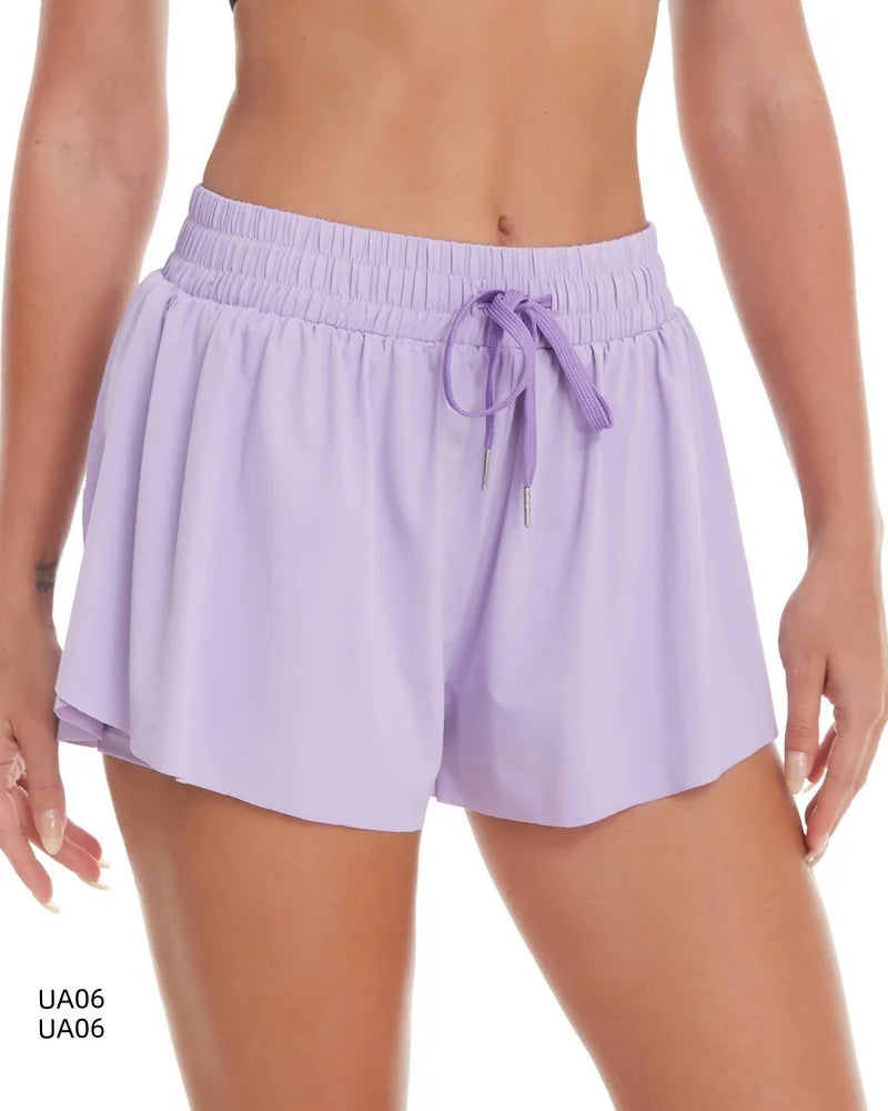 Breathable Women's Sports Shorts - Elastic Drawstring Waist, Liner Design, Side Pocket, Ideal for Gym Yoga Running Casual Wear