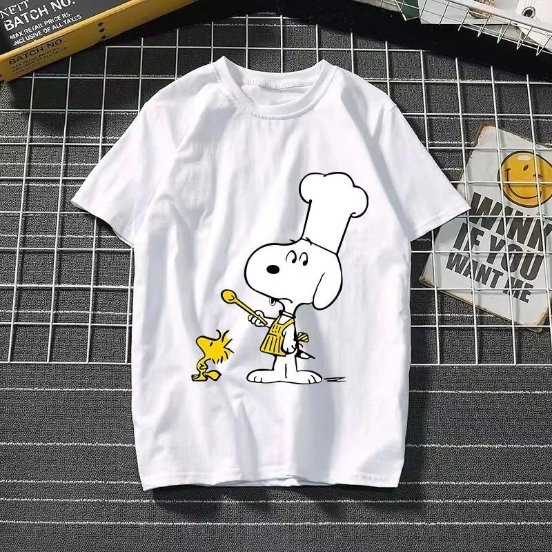 2025 New Snoopy Printing Cotton T-shirt Animation Cartoon Men and Women with The Same Loose Pure Cotton Cute Pure Cotton Top