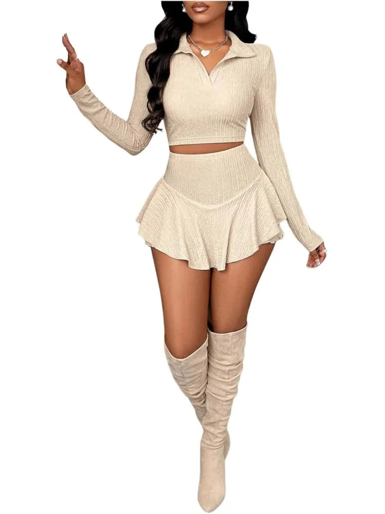 Fashion Sexy Short Top Baseball Uniform Sports Women's 2-piece Set Spring Summer New Long Sleeves Short Skirt Elegant Female Set