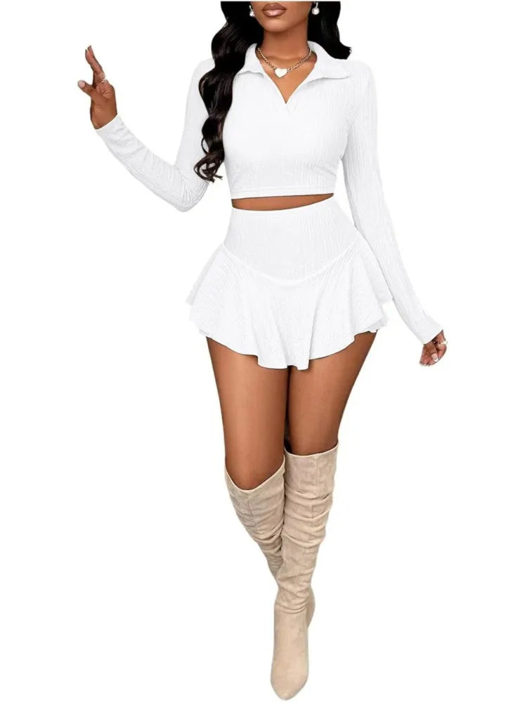 Fashion Sexy Short Top Baseball Uniform Sports Women's 2-piece Set Spring Summer New Long Sleeves Short Skirt Elegant Female Set