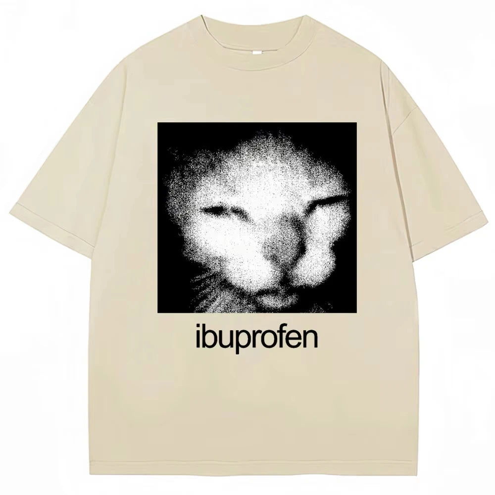 2025 Vintage Funny Ibuprofen Cat Meme Graphic T Shirt Men Women Humor Fashion T Shirts Oversized Casual Streetwear T-shirts